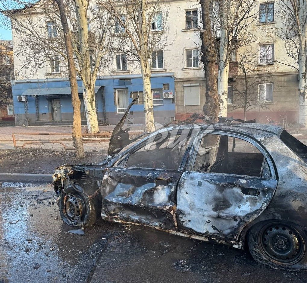 A car following the shelling of the village of Horlivka in Ukraine’s Donetsk region, 20 January 2025. Photo: Telegram / t.me/Prikhodko1970