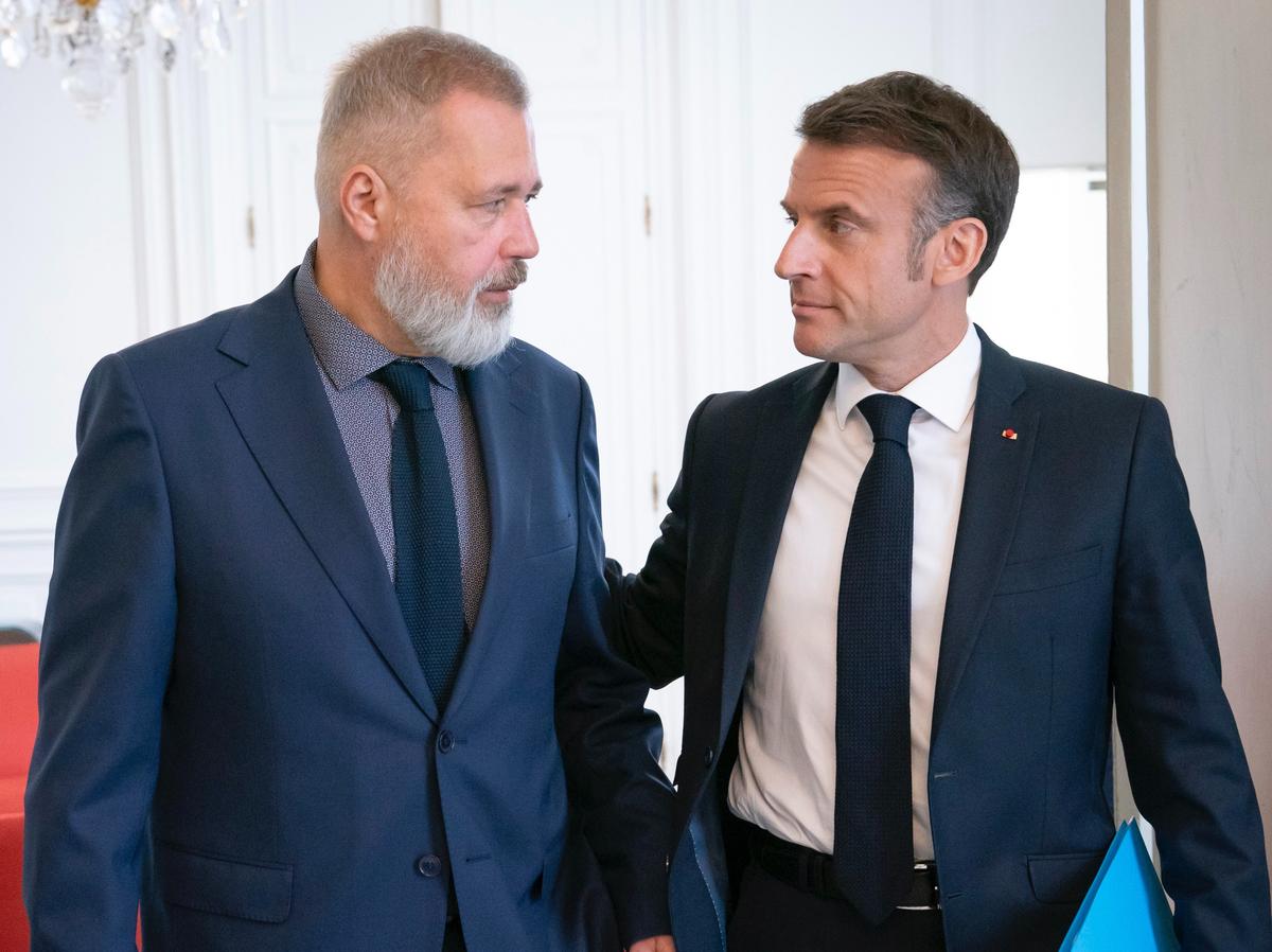 Novaya Gazeta co-founder Dmitry Muratov meets French President Emmanuel Macron at the Élysée Palace, Paris, France, 19 April 2024. Photo:  Emmanuel Macron