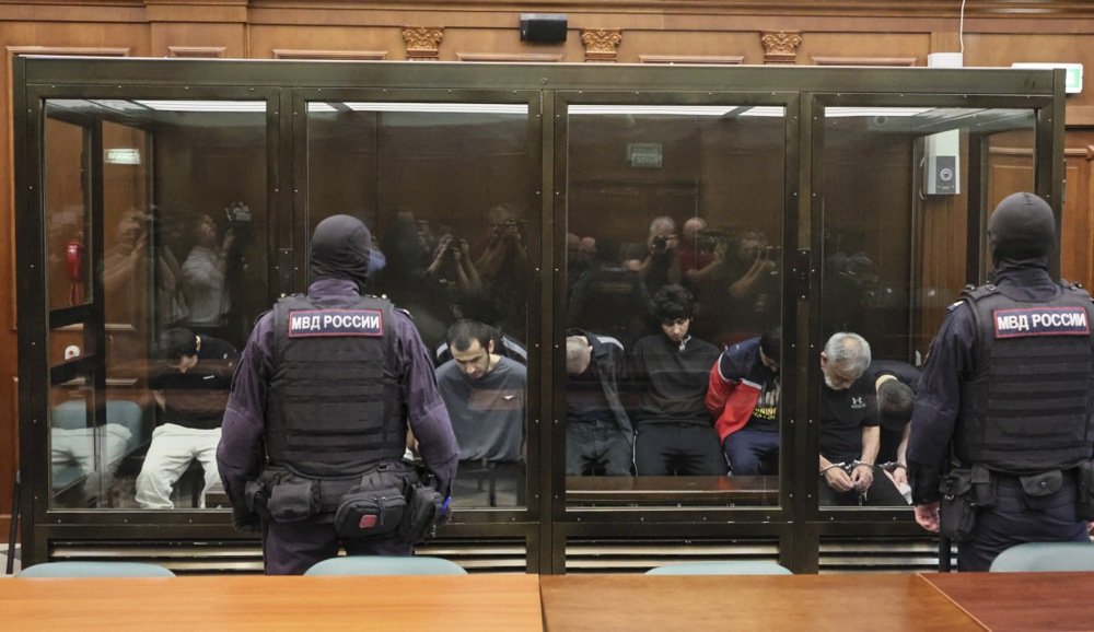 Обвиняемые по делу о теракте в «Крокусе», фото: Юрий Кочетков / EPA