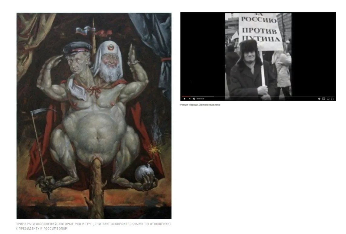 Examples of pictures that the Russian censorship agency and the GRFC consider offensive towards the president. Screenshot: IStories