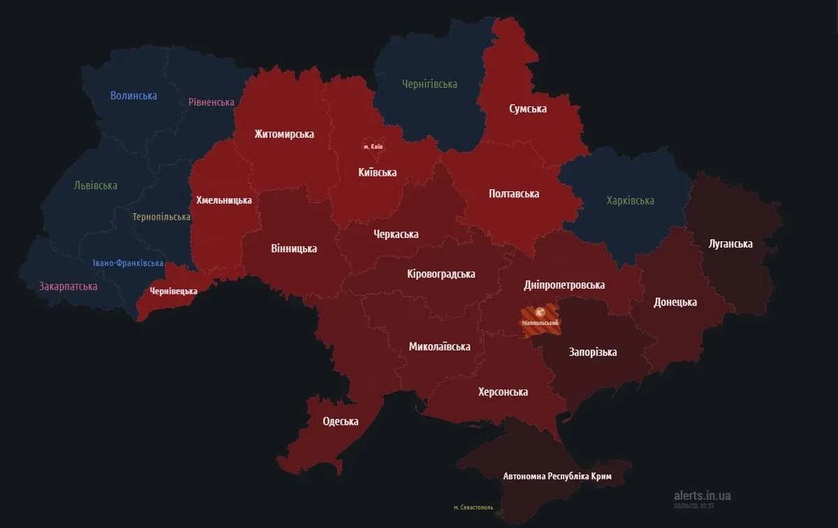 Photo: air raid alert map of Ukraine