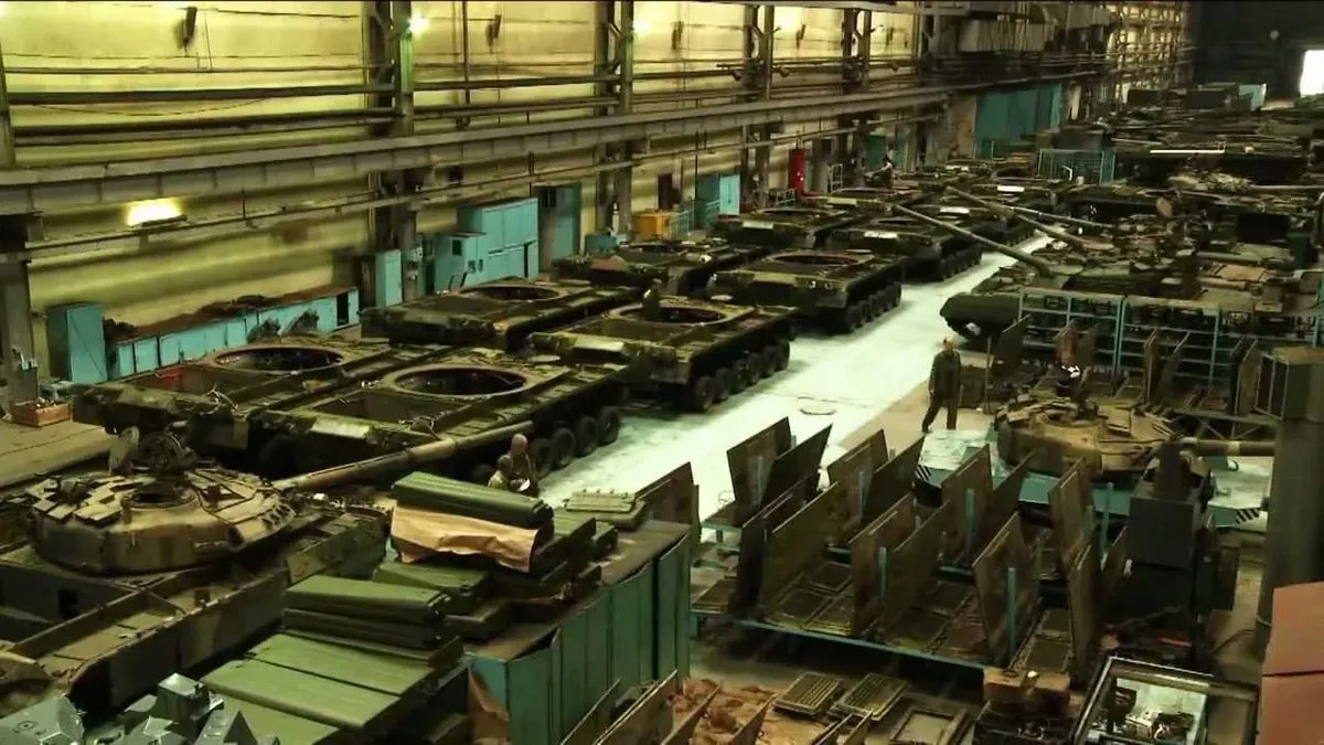 Tank production line at Uralvagonzavod. Screenshot from a YouTube video