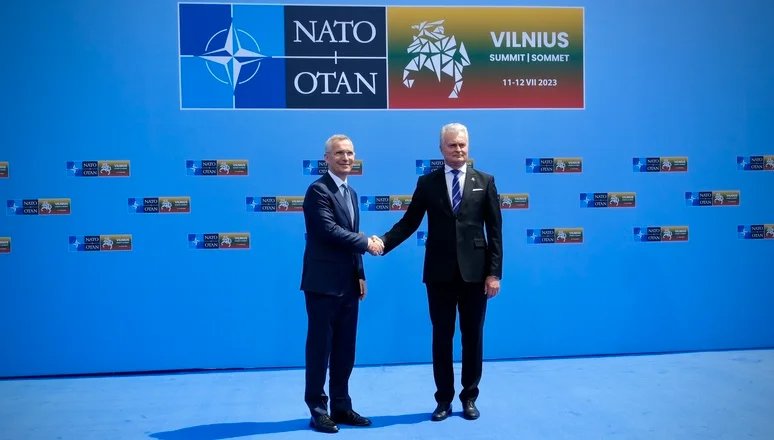 NATO chief Jens Stoltenberg meets with Gitanas Nauseda in Vilnius ahead of NATO summit. Photo:    NATO