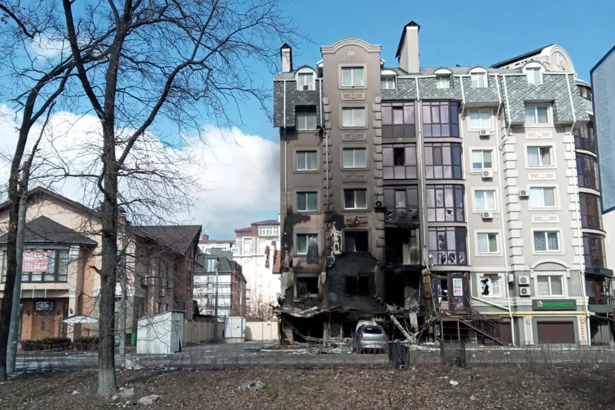 A burnt-out building in Bucha. Photo: personal archive of Viktoria Druzenko