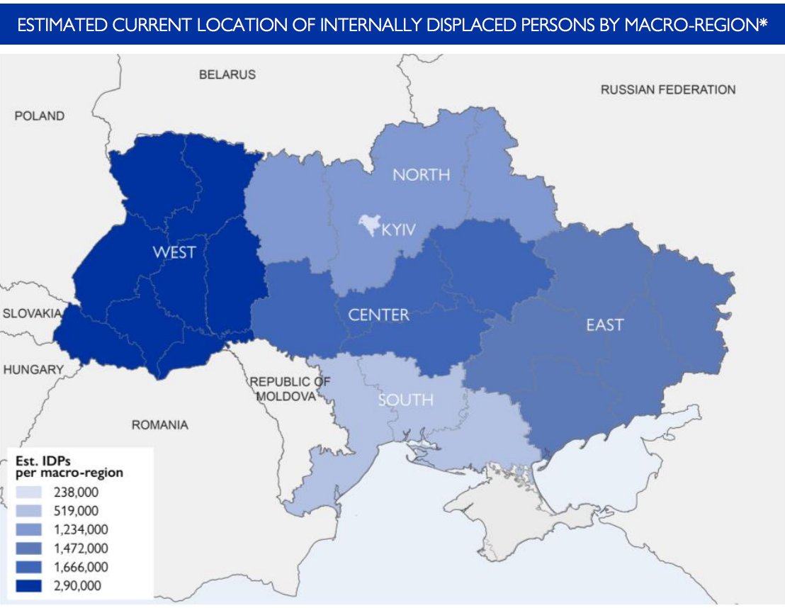 Примерная локация внутренних беженцев в Украине. Отчет IOM