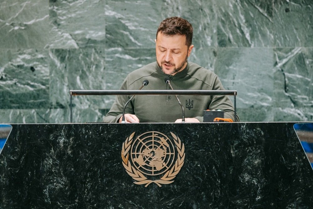 Zelensky speaks during the ‘Summit of the Future’ being held in advance of this week’s General Debate of the 79th session of the United Nations General Assembly at United Nations Headquarters in New York, New York, USA, 23 September 2024. Photo: EPA-EFE/OLGA FEDOROVA