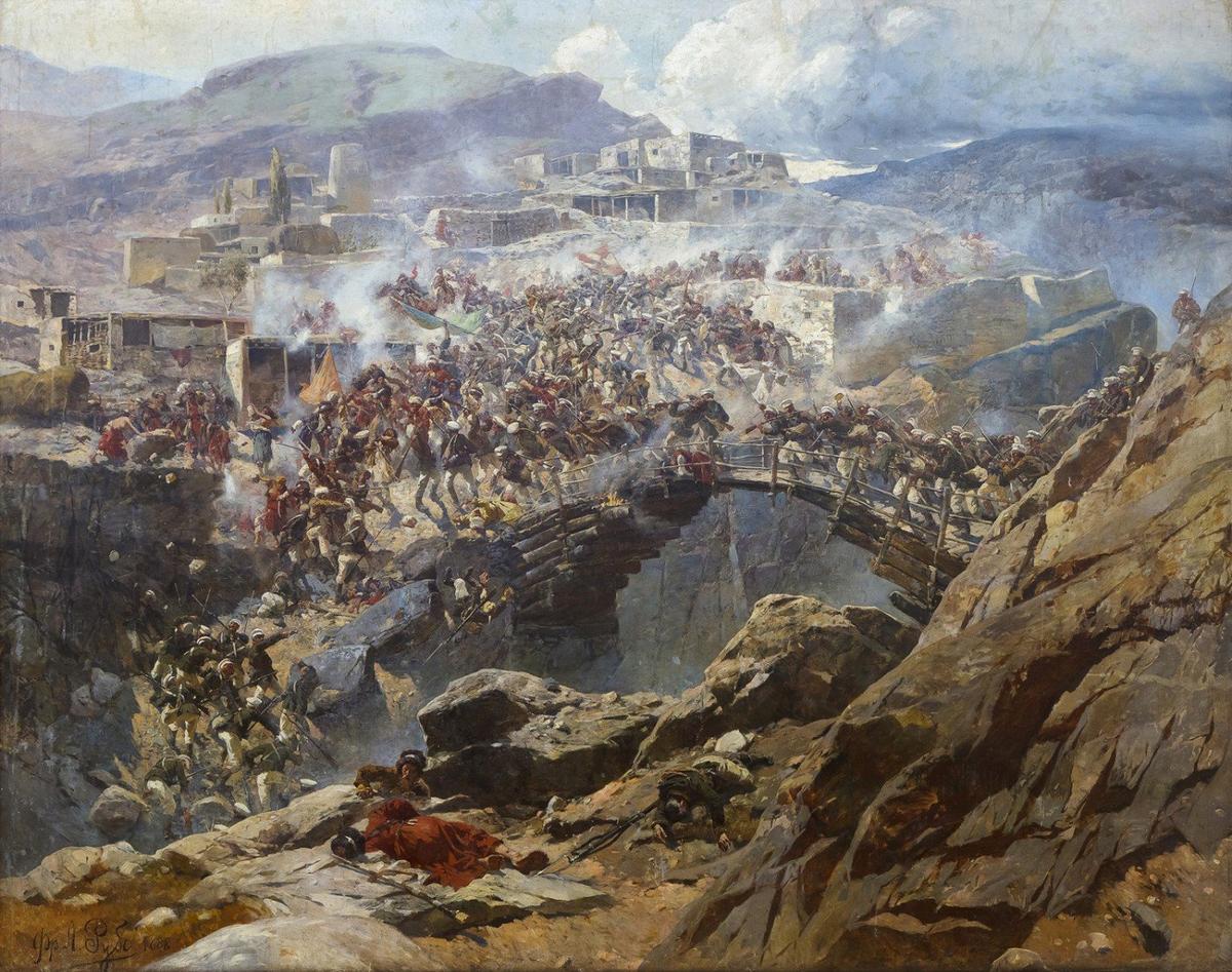 Картина Франца Рубо «Штурм аула Ахульго». Источник: Wikimedia