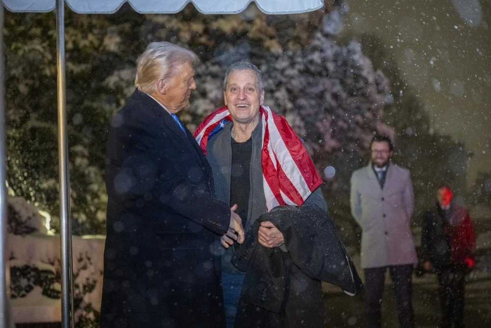US President Donald Trump greets Marc Fogel at the White House in Washington, DC, on 11 February 2025. Photo: EPA-EFE / DANIEL HEUER / POOL