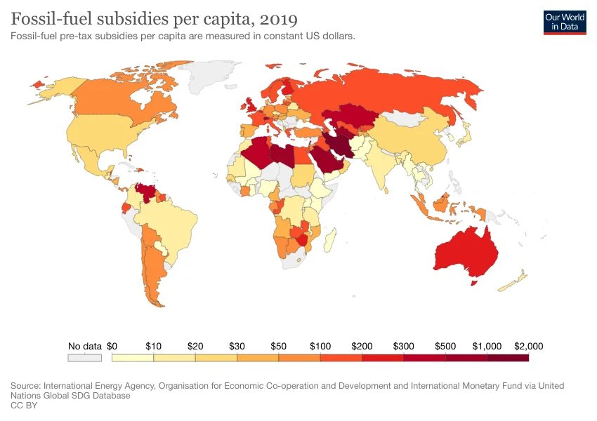 Объем субсидий на ископаемое топливо до налогообложения на душу населения, данные за 2019 год. Фото:  Wikimedia Commons, CC BY-SA 4.0