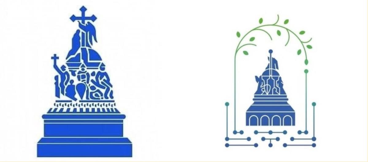 Слева — концепт-арт символа Новгородской области, справа — законченный дизайн. Скриншот: symbol.vnru.ru