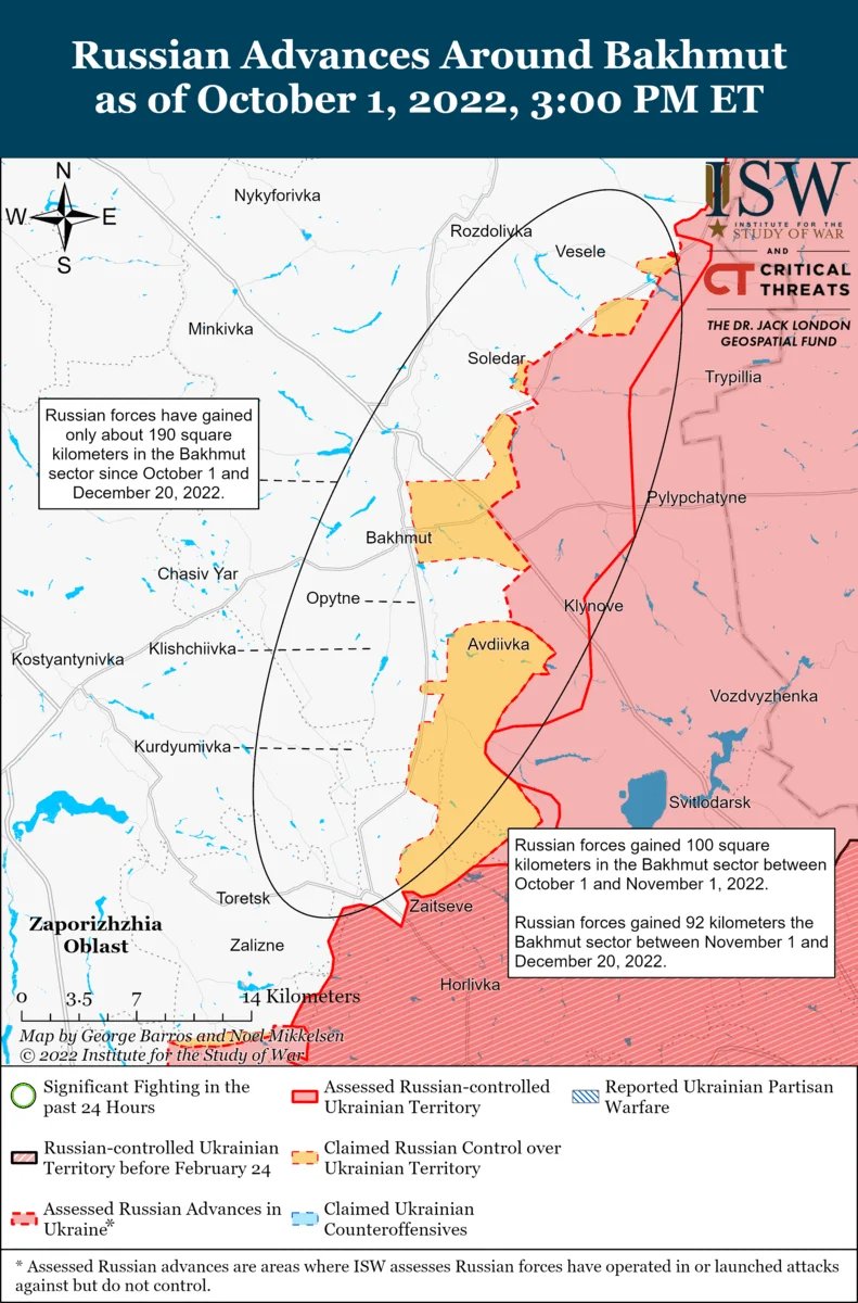 ISW: Russian Troops Gain 192 Sq Km Of Territory In Bakhmut Area Of ...