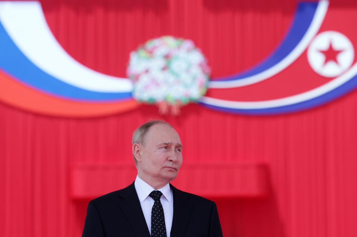 Putin during the official welcome ceremony in Pyongyang, 19 June 2024. Photo: EPA-EFE/ VLADIMIR SMIRNOV / SPUTNIK / KREMLIN