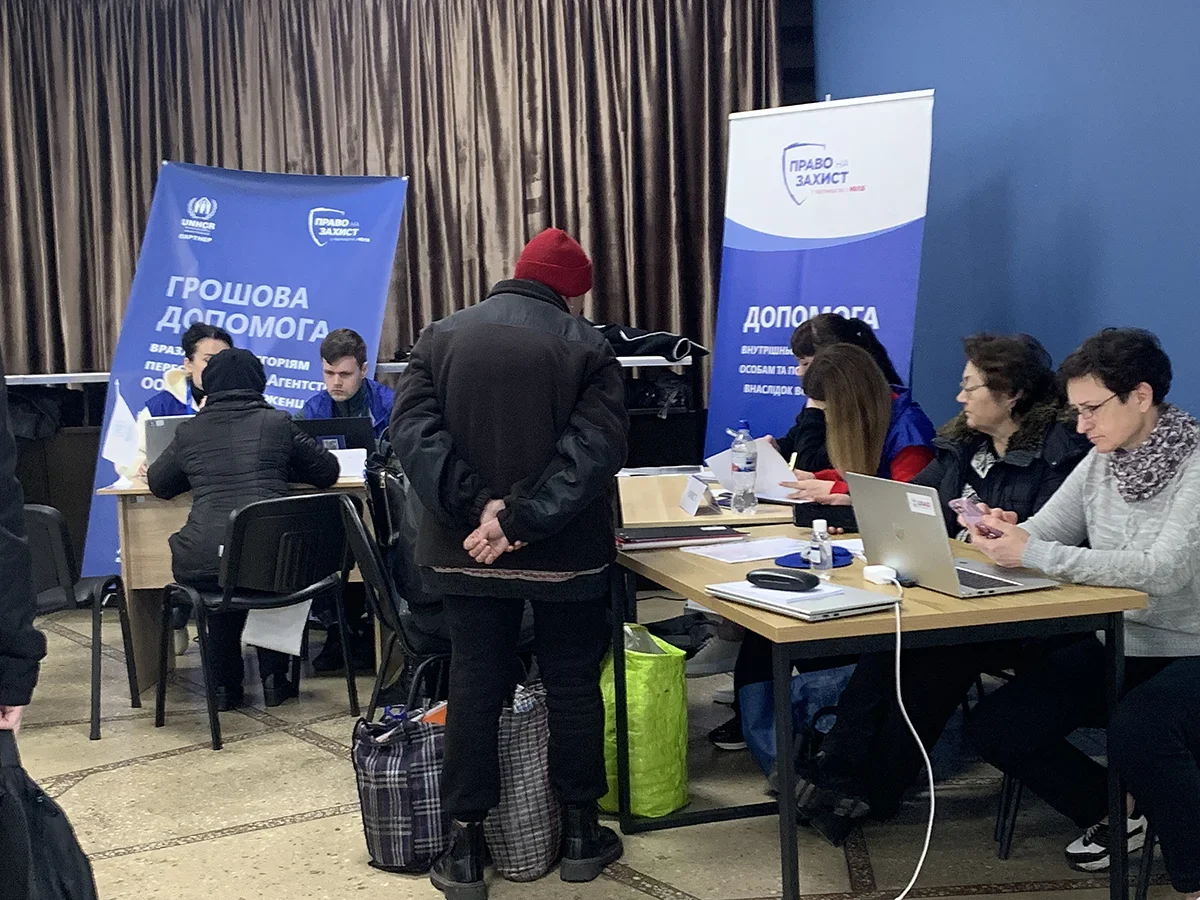 Chernihiv residents at the help centre. Photo: Olga Musafirova