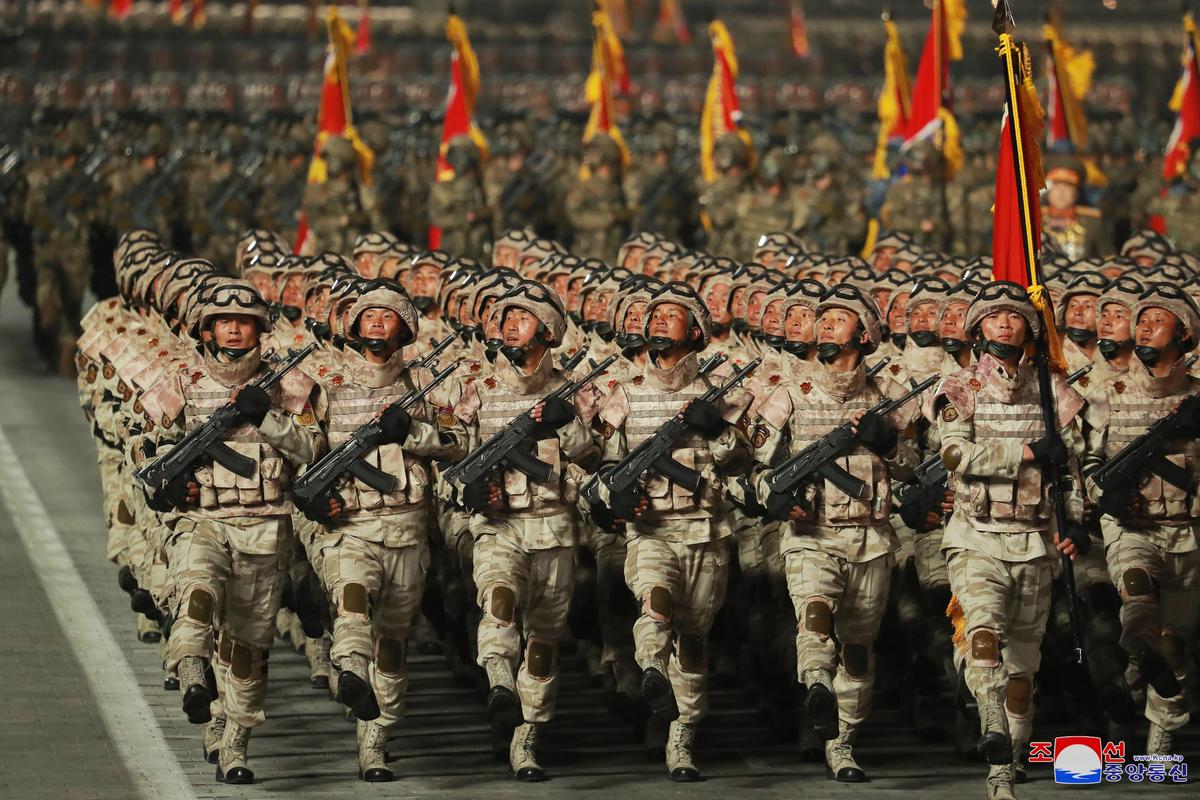 North Korea troops march in a military parade on Kim Il Sung Square in Pyongyang, North Korea, 25 April 2022 Photo: EPA-EFE/KCNA