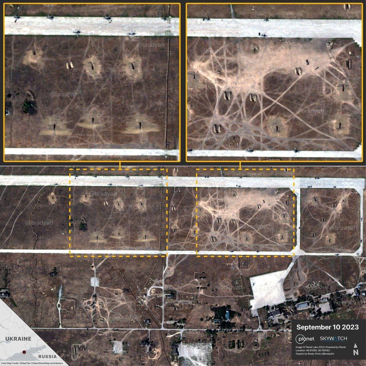 Спутниковый снимок аэродрома Бердянска, где базировались вертолеты ВКС РФ. Фото:  Telegram