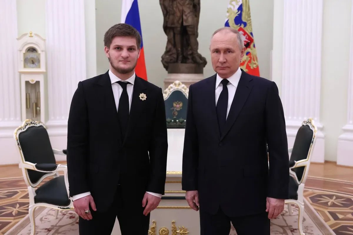17-year-old Ahmad Kadyrov meets with Vladimir Putin. Photo: Ramzan Kadyrov