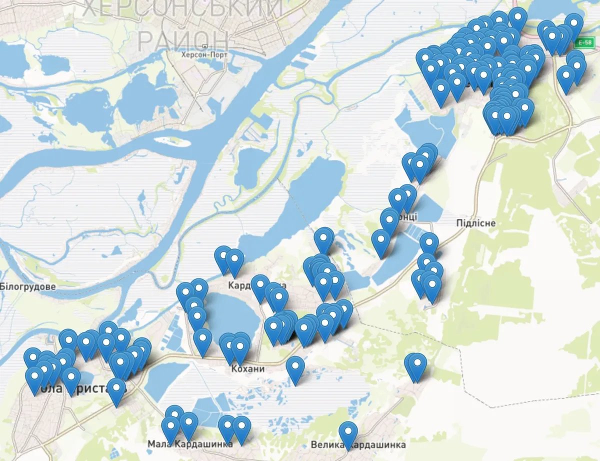 The volunteer map shows places where people appealed for urgent help