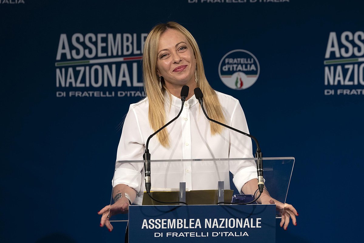 Премьер-министр Италии Джорджия Мелони проводит национальную ассамблею партии «Братья Италии» (Fratelli d'Italia, или FdI) в Риме, Италия, 12 сентября 2023 года. Фото: Massimo Percossi / EPA-EFE