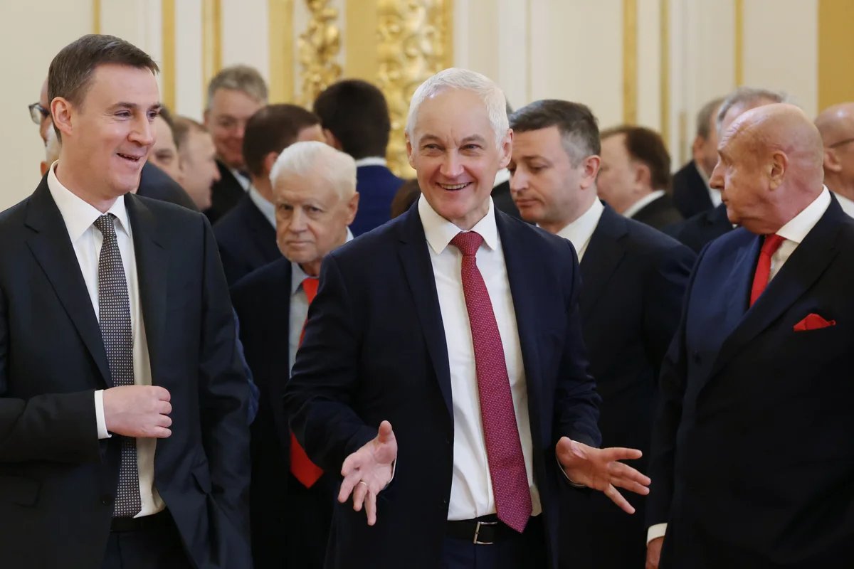 Andrey Belousov (centre) at Putin’s inauguration ceremony in the Kremlin, 7 May 2024. Photo: Vyacheslav Prokopyev / Sputnik / Kremlin / EPA-EFE