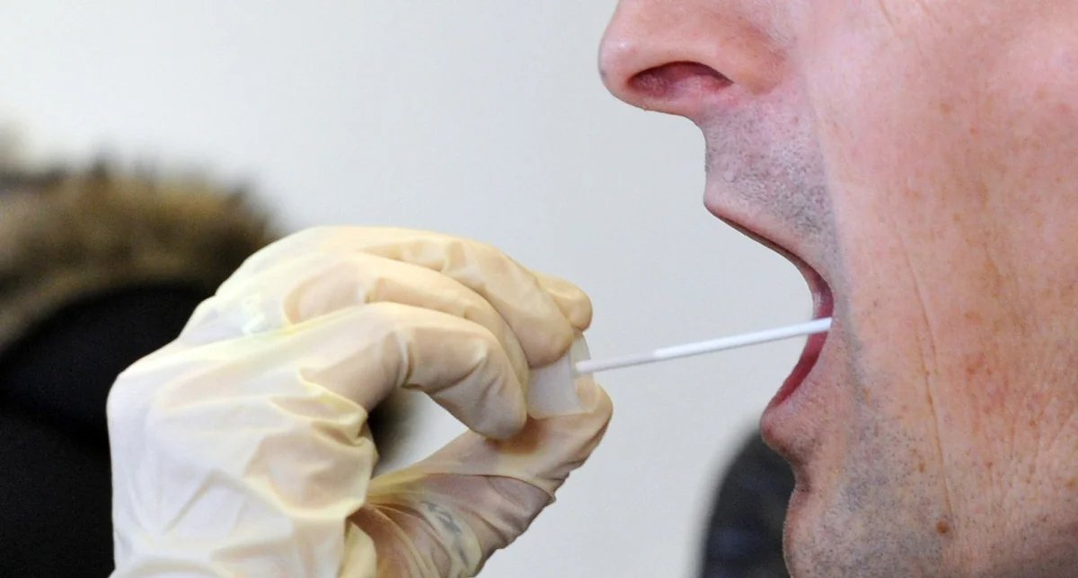 A man receiving an oral swab to collect his DNA. Photo: Stefan Puchner / EPA