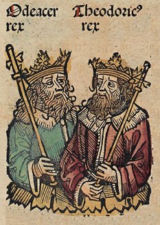 Одоакр и Теодорих. Фото:  Wikimedia Commons , Michel Wolgemut, Wilhelm Pleydenwurff