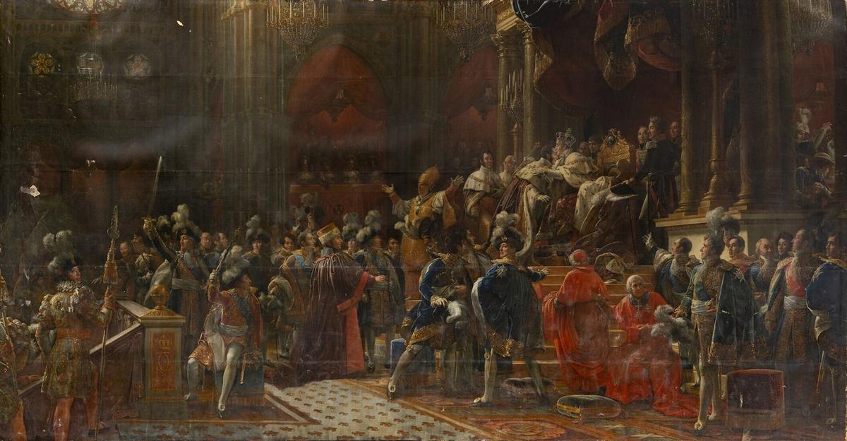 Коронация Карла X. Картина барона Франсуа Жерара. На переднем плане Талейран в шляпе с перьями. Фото: TheHistoryBuff101 / Wikimedia