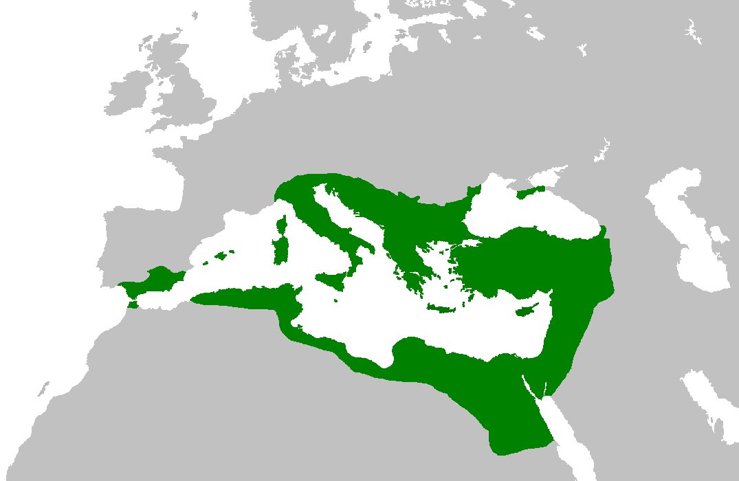 Византийская империя в период наибольшей территориальной экспансии к 555 году после завоеваний Юстиниана I. Фото:  Wikimedia Commons