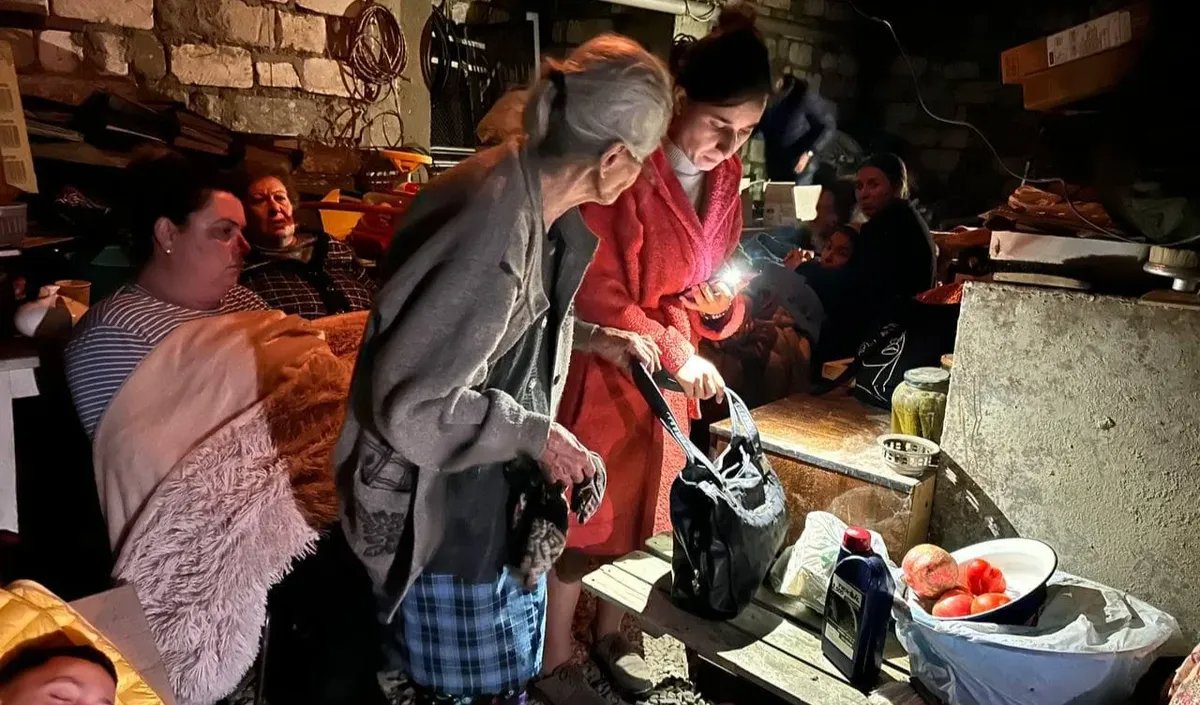 People hiding in a basement in Nagorno-Karabakh. Photo: Gegham Stepanyan