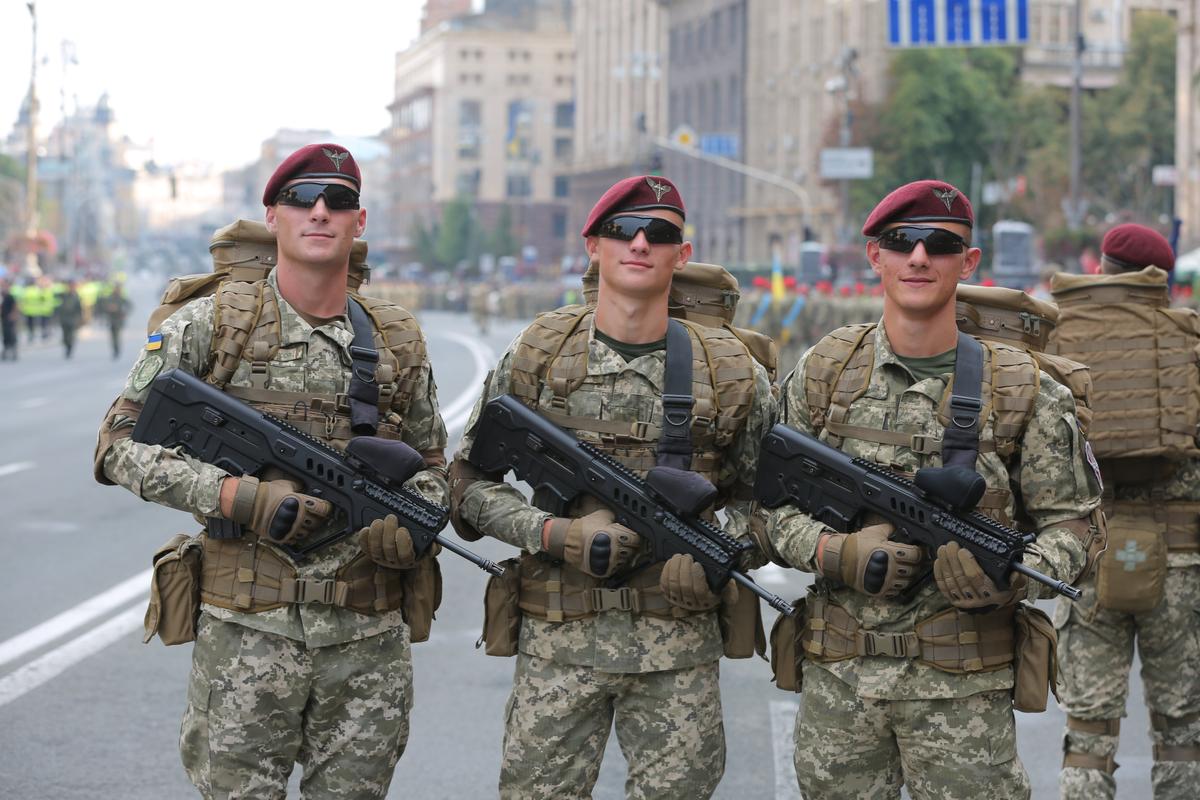 Soldiers rehearse for a parade to mark 27 years of Ukrainian independence, Kyiv, 18 August 2018. Photo: Ukrainian Defence Ministry