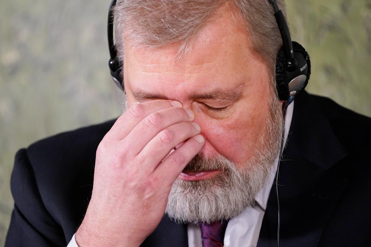 Former Novaya Gazeta editor-in-chief Dmitry Muratov at a press conference for Peace Prize winners at the Nobel Institute in Oslo, Norway, 9 December 2021. Photo: EPA-EFE / Torstein Bøe