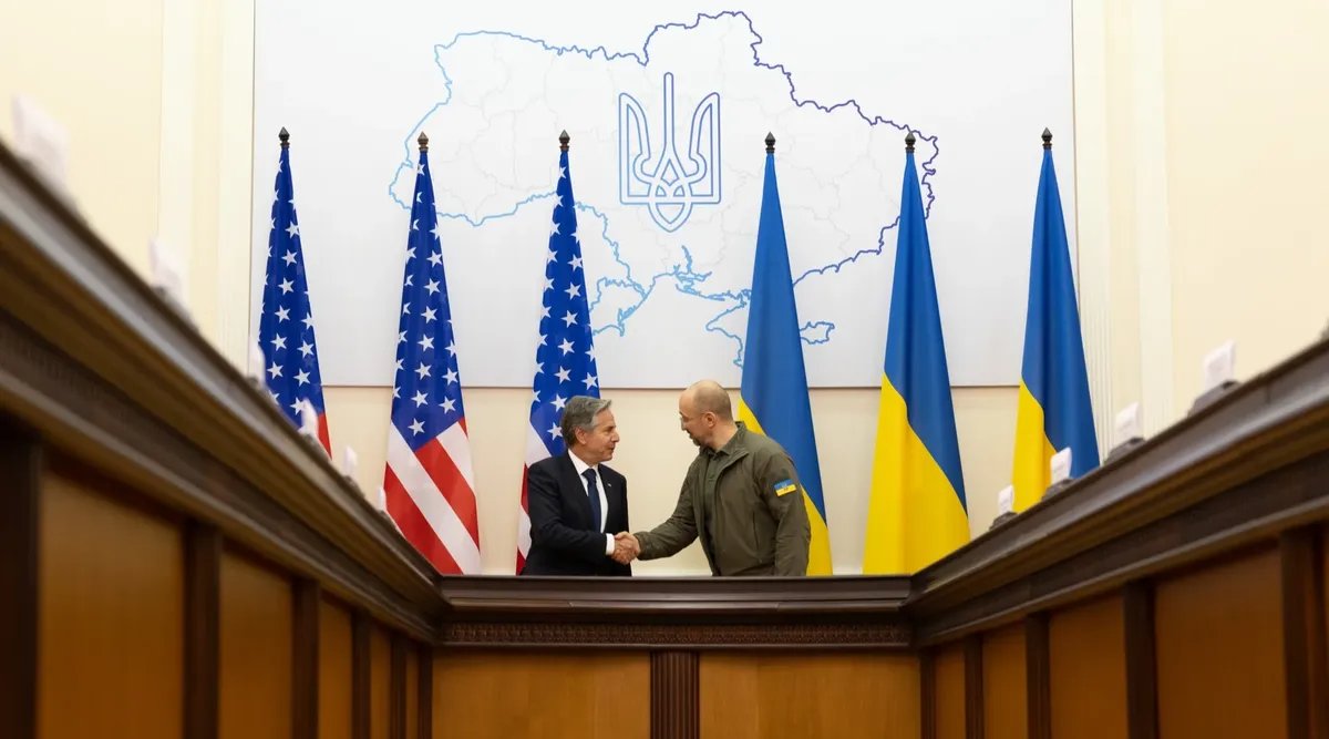 US Secretary of State Antony Blinken and Ukrainian Prime Minister Denys Shnyhal in Kyiv on 6 September. Photo:  Secretary Antony Blinken/Twitter