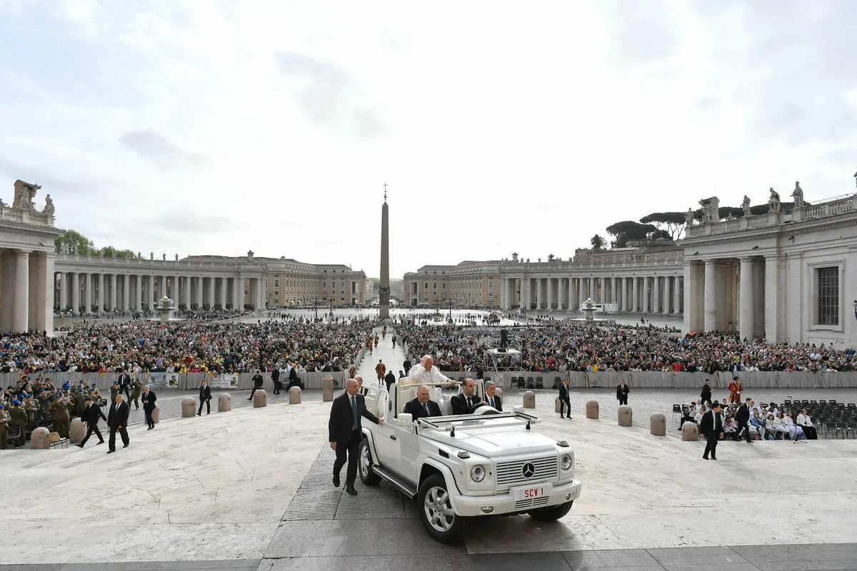 Pope Francis arrives for his weekly audience in Saint Peter's Square at the Vatican on April 10, 2024. Photo by Vatican Media Pool / EPA-EFE Pope and the war in Ukraine  