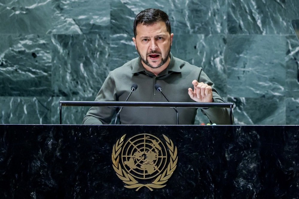 Zelensky speaks during the 78th session of the United Nations General Assembly in New York, 19 September 2023. Photo: EPA-EFE/JUSTIN LANE