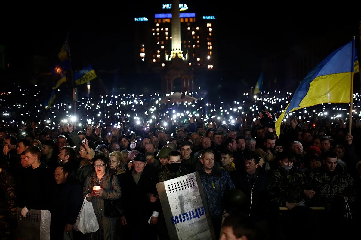 Demonstrators on the Maidan (Independence Square) refusing to leave despite an agreement between the government and the opposition in Kyiv, Ukraine, 21 February 2014. Photo: Bulent Doruk / Anadolu Agency / Getty Images