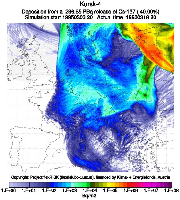 One of the scenarios for the spread of contamination in the event of an explosion at the Kursk Nuclear Power Plant. Photo: flexRisk