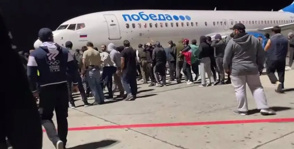 The plane from Israel attacked by a mob in the Makhachkala Airport on Sunday. Photo: social media