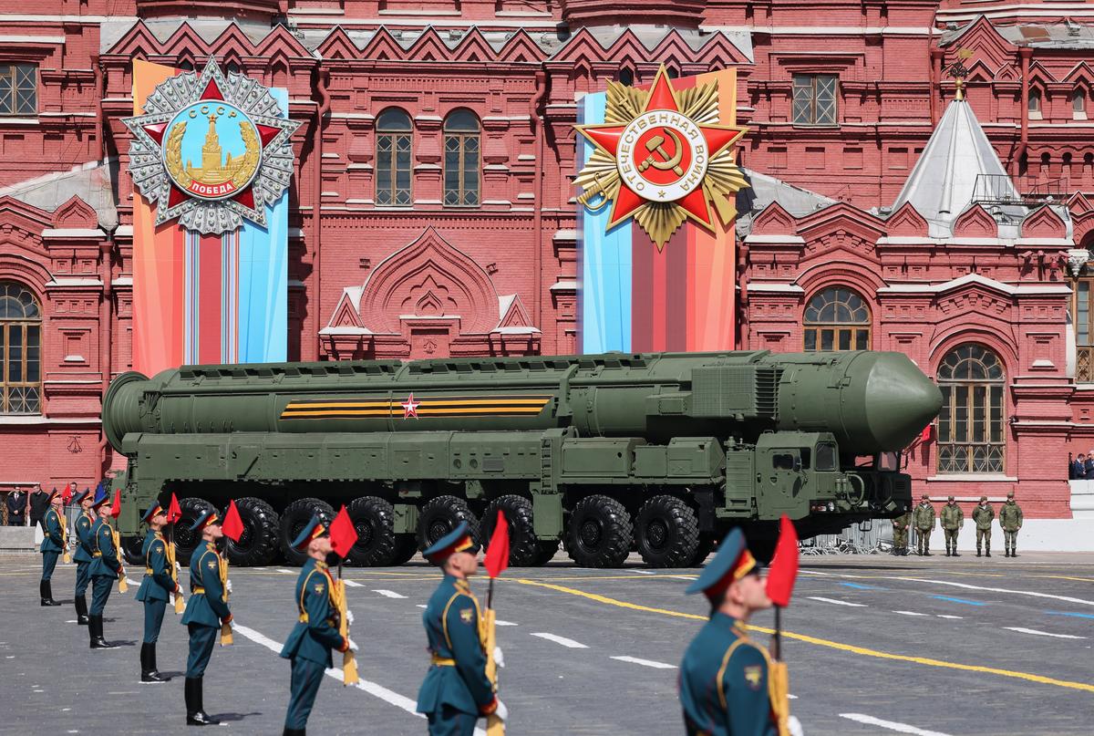 A Russian intercontinental ballistic missile launcher on display in Moscow’s Red Square to mark Victory Day, 9 May 2023. Photo: EPA-EFE / GAVRIIL GRIGOROV / SPUTNIK / KREMLIN POOL