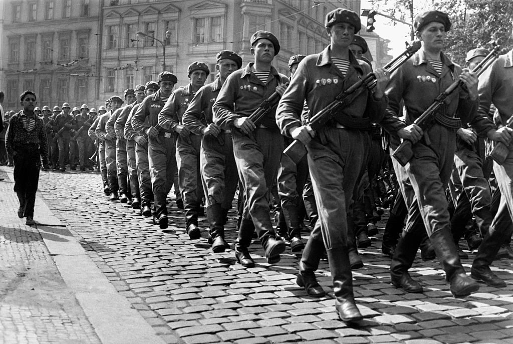 Soviet troops march through Prague in September 1968. Photo: Hulton-Deutsch Collection / CORBIS / Corbis / Getty Images