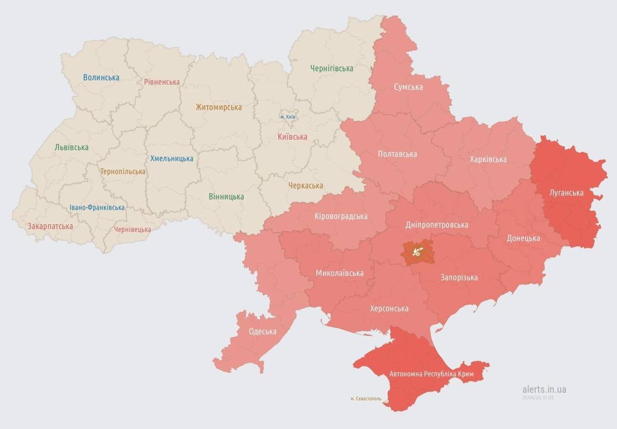 Фото: карта воздушной тревоги в Украине