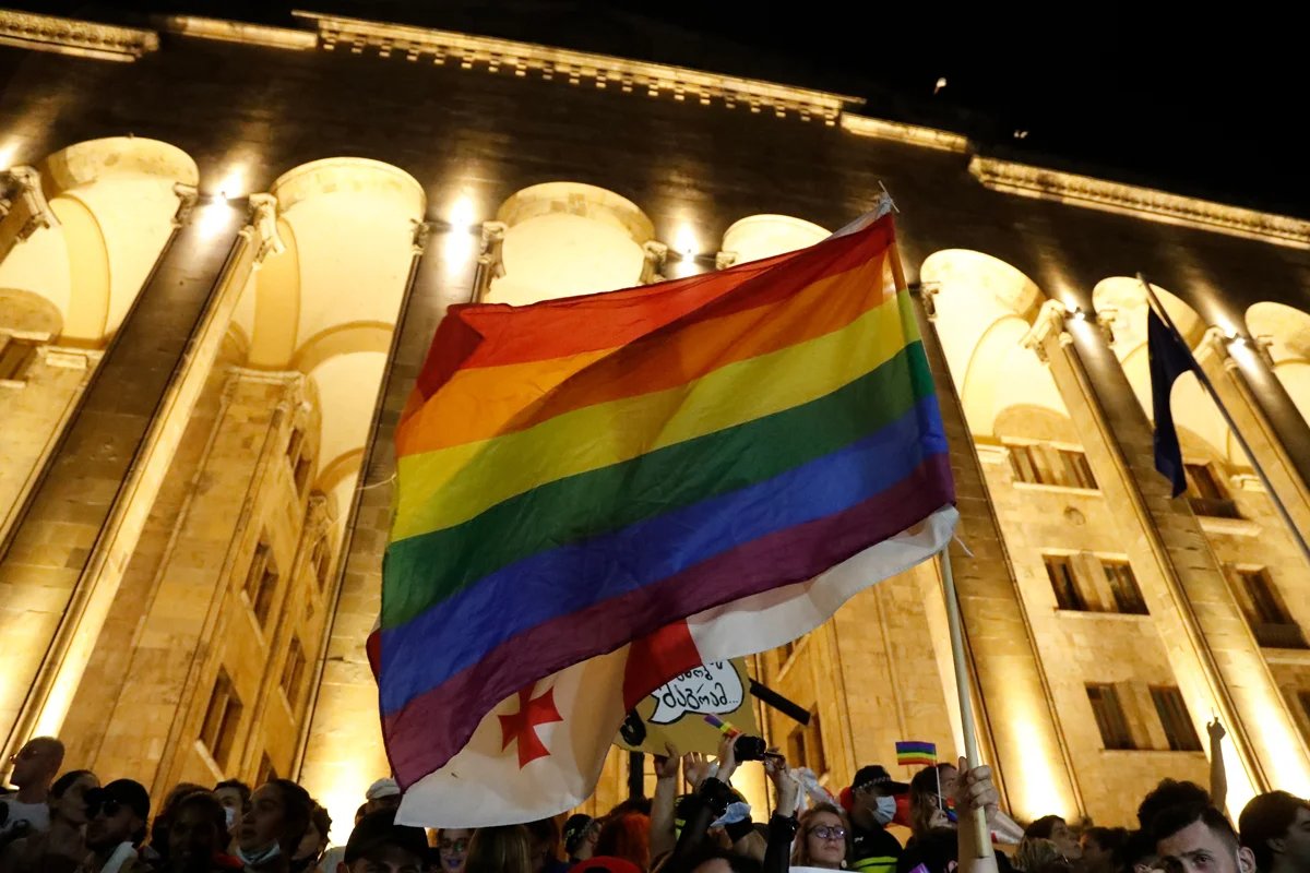 LGBT rally in front of the parliament building in Tbilisi, Georgia, 5 July 2021. Photo: Zurab Kurtsikidze / EPA-EFE