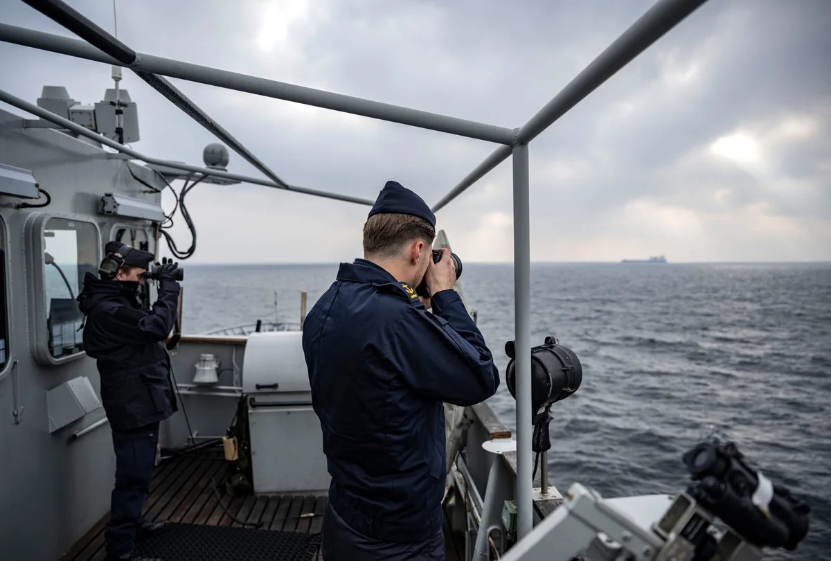 Swedish marines on patrol as part of NATO’s Baltic Sentry mission, 4 February 2025. Photo: Johan Nilsson / EPA