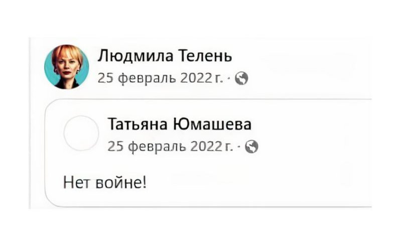 Репост сообщения Татьяны Юмашевой, из-за которого суд назначил штраф Людмиле Телень. Фото: «Медиазона»