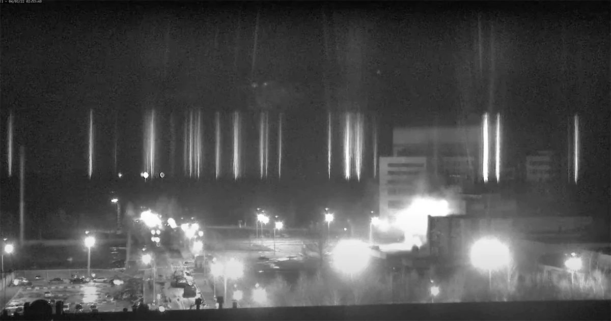 Пожар на Запорожской АЭС. Скриншот записи с камеры видеонаблюдения