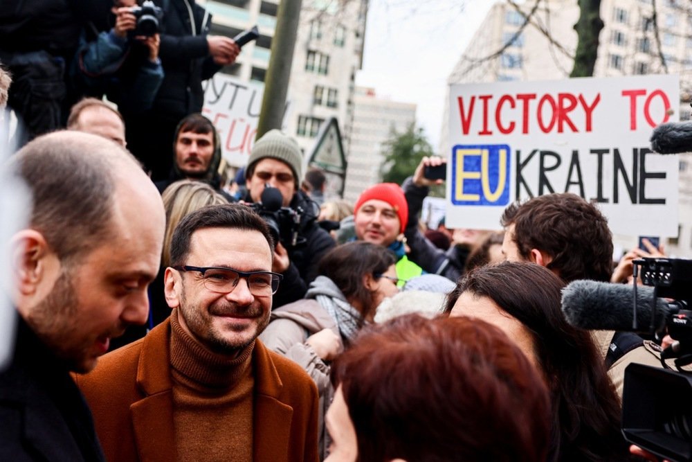 Ilya Yashin (second from the left) attends an anti-war demonstration in Berlin, Germany, 17 November 2024. Photo: EPA-EFE/FILIP SINGER