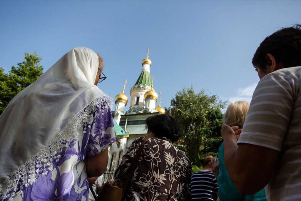 Протест против закрытия храма св. Николая Мирликийского в Софии, 24 сентября 2023 года. Фото: Hristo Vladev / NurPhoto / Getty Images