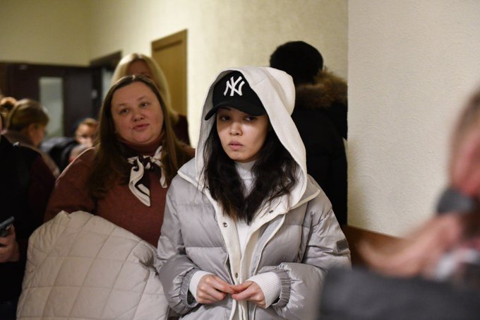 Kobra Hassani during her trial for illegally crossing the Russian border, 13 February 2024. Photo: Social media