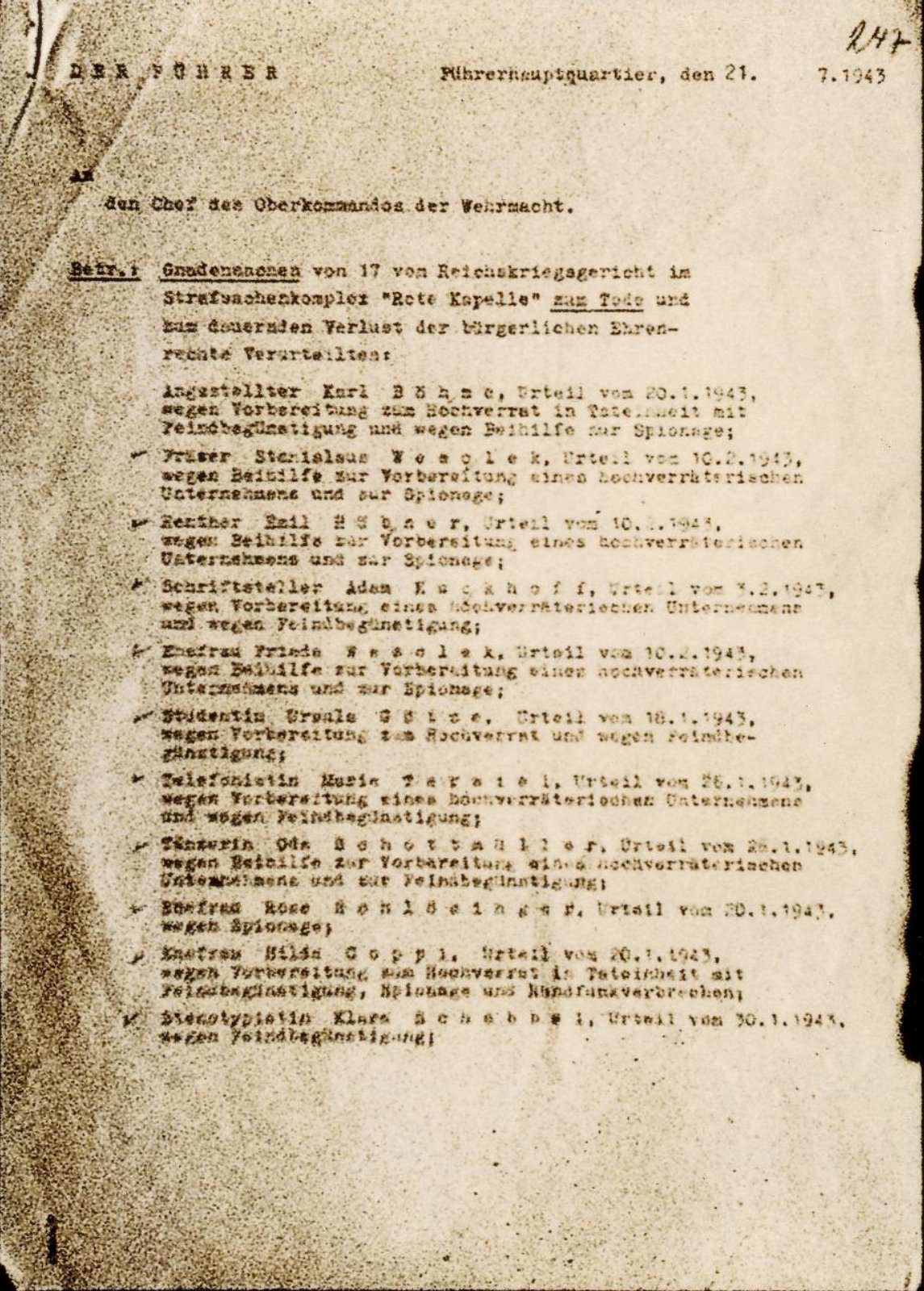Отклонение прошений о помиловании. Фото: Военно-исторический архив, Прага