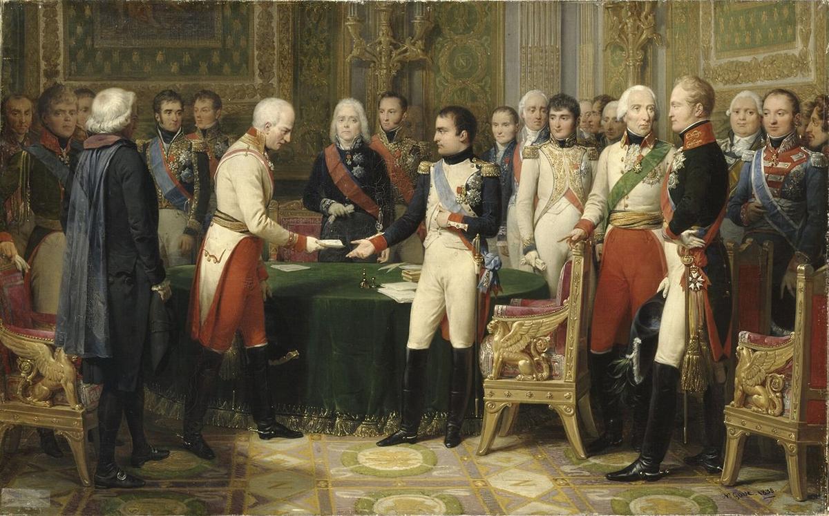 Николя Госсе, Наполеон принимает австрийского посла в Эрфурте, между ними Талейран. Фото: TheHistoryBuff101 / Wikimedia