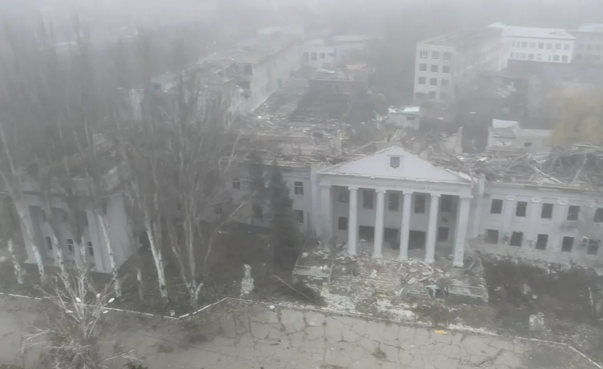 A still from a Russian Defence Ministry video shows an arial view of downtown Pokrovsk in Ukraine’s Donetsk region, 2 December 2025. Photo: EPA / Russian Defence Ministry