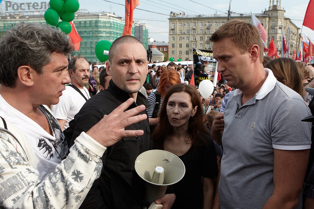 Boris Nemtsov, Sergei Udaltsov dhe Alexei Navalny në "Marshimi i miliona", Moskë, 6 maj 2012.  Foto: Oleg Nikishin / Epsilon / Getty Images